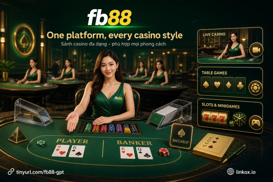 sảnh casino trực tuyến Fb88 live dealer slot game minigame tổng quan